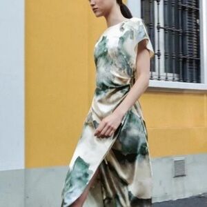 Zara Green and Cream High Low Dress